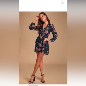 Lulus Pretty Pretender Navy Floral Print Dress size XL